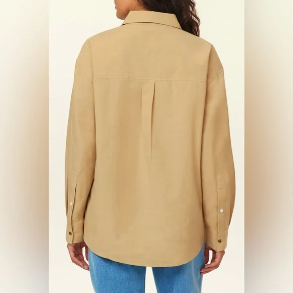 Scotch & Soda Oversized Button-Down Long-sleeved Tan Neutral Shirt Sz‎ Large NWT - Picture 3 of 11